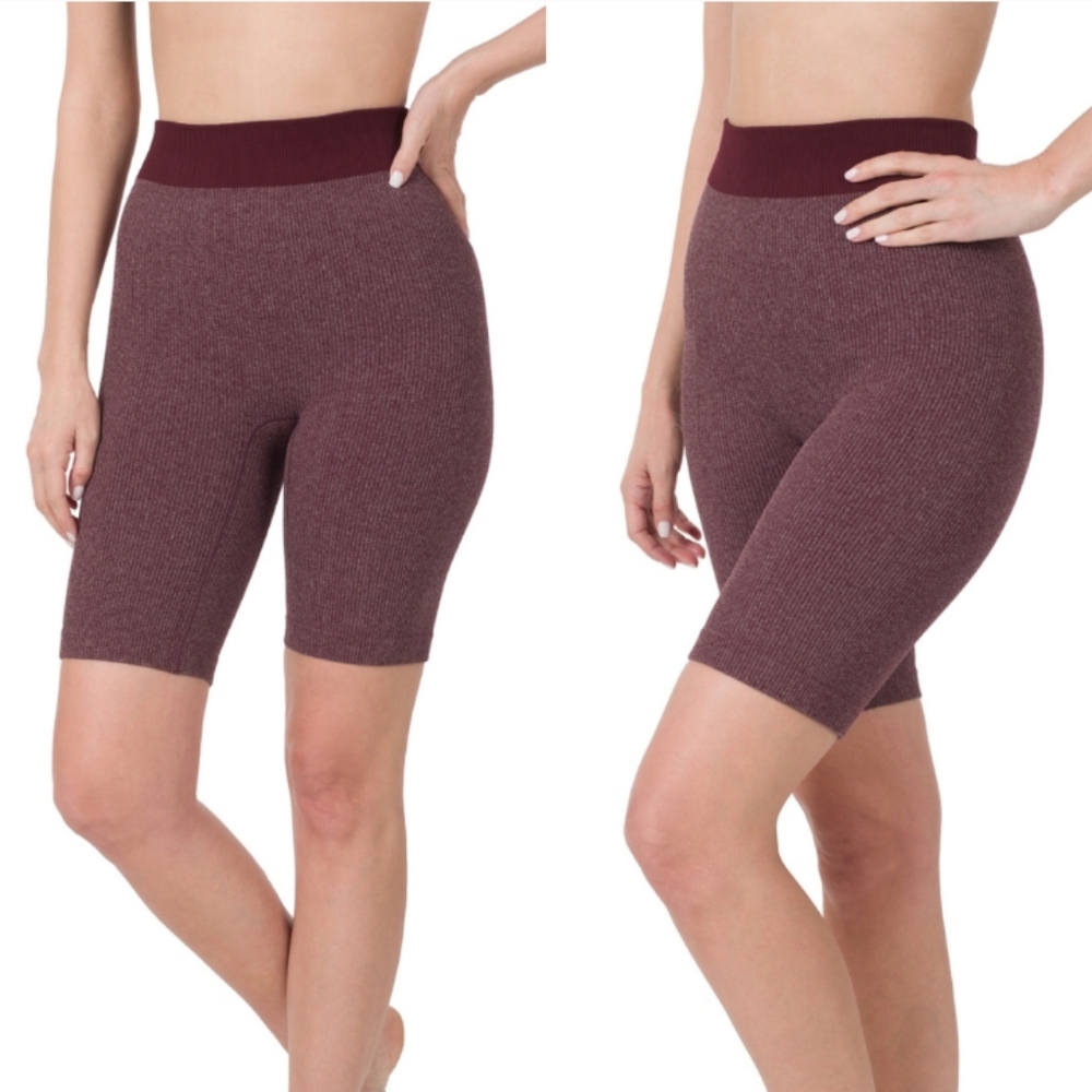 New Burgundy Ribbed High Waist Biker Shorts Size L/XL